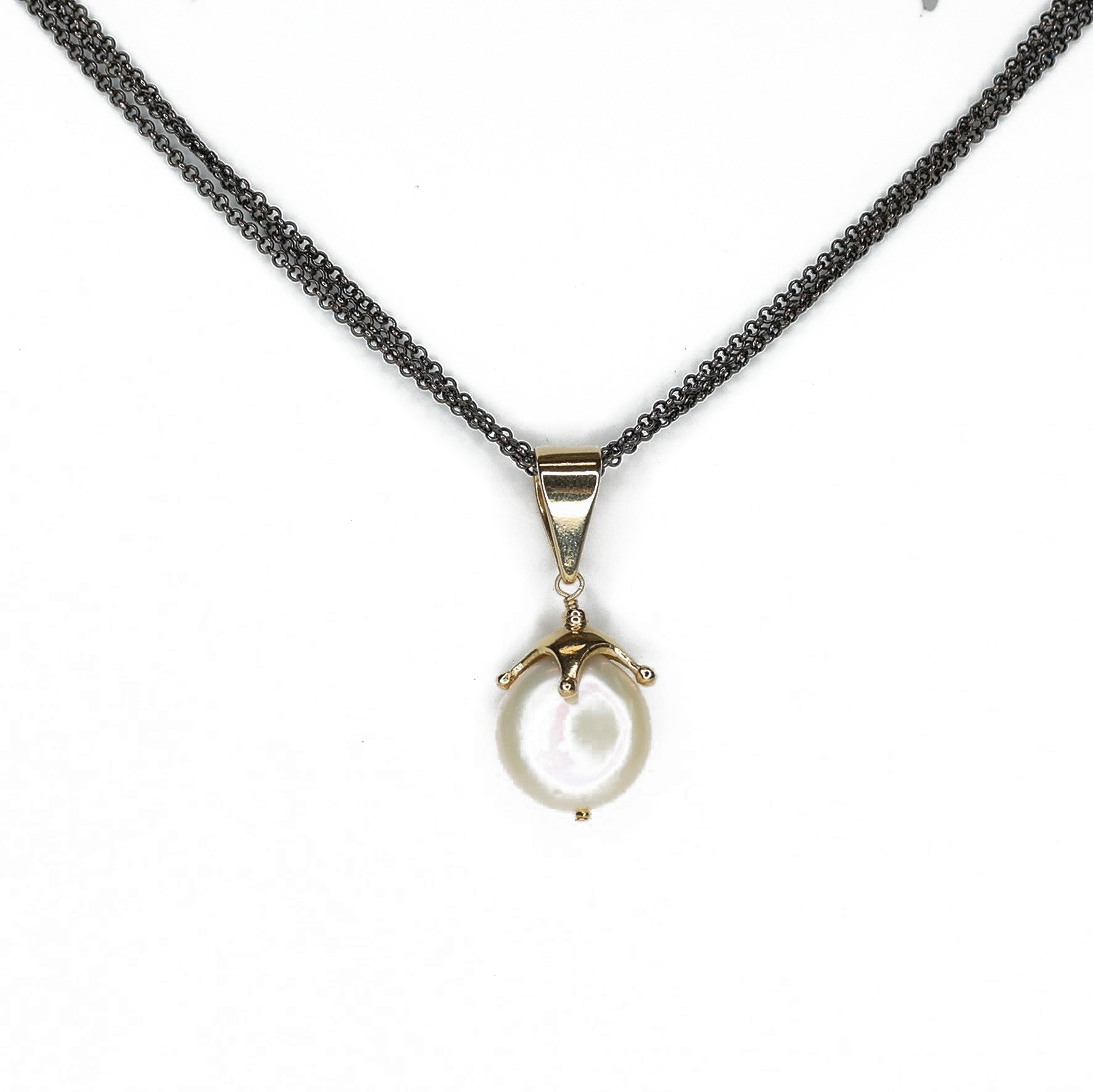 Coin Pearl on Triple Silver Strand