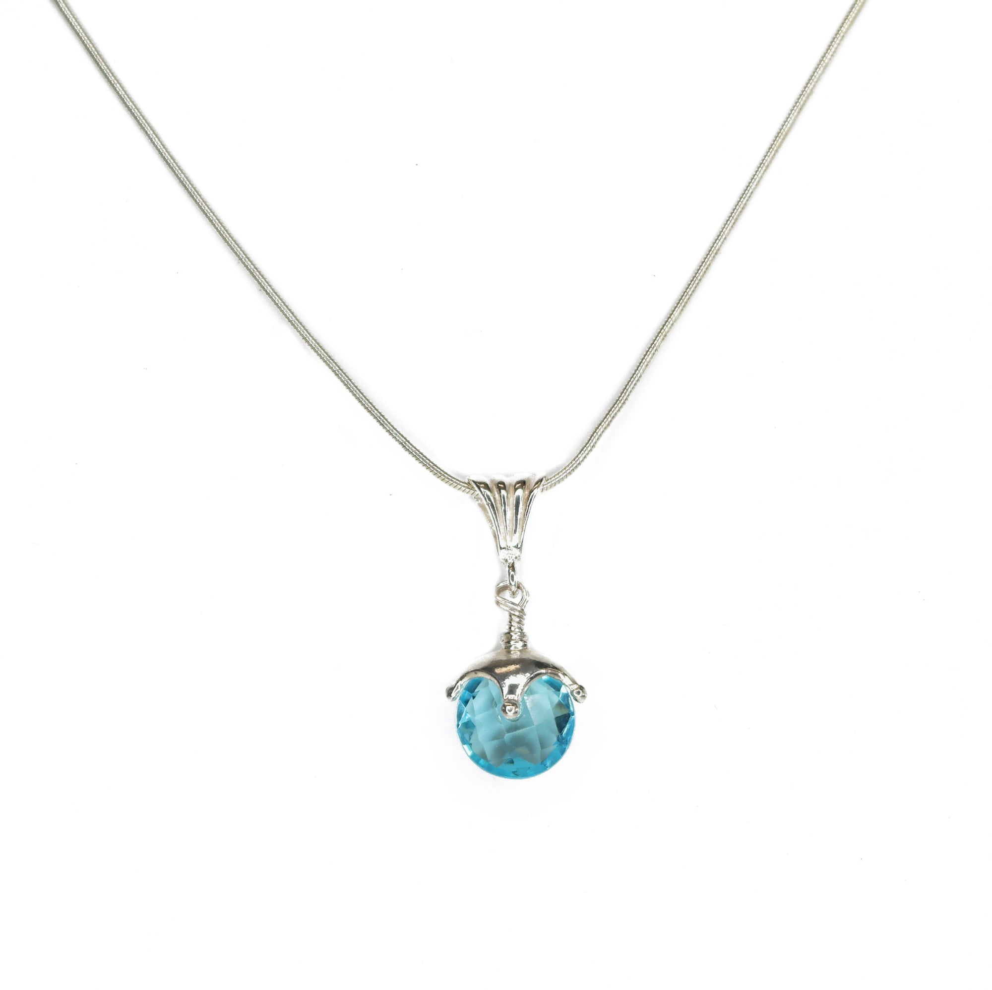Checkerboard Cut Blue Topaz Pendant