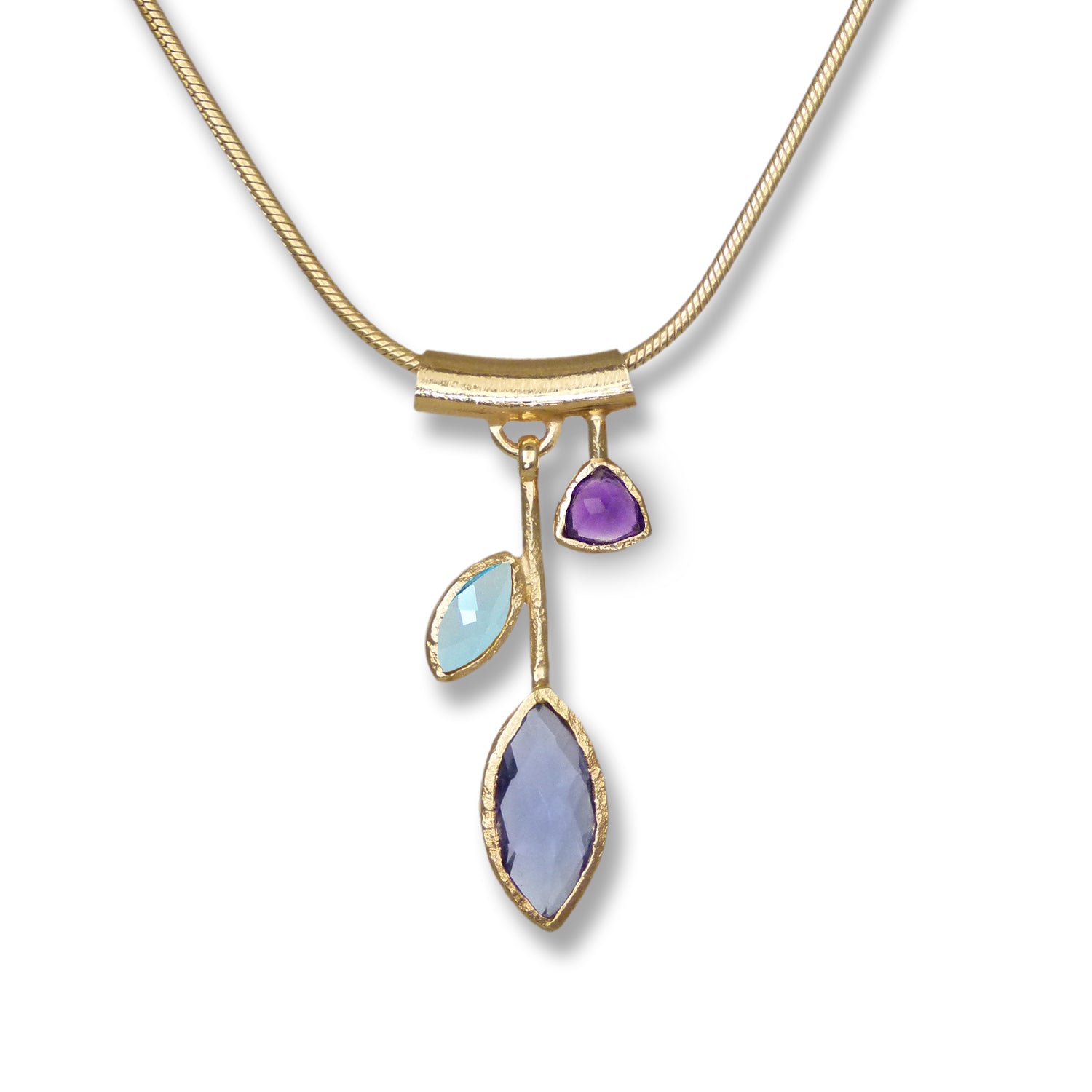 3 Stone Petal Pendant - Gold Iolite Cools