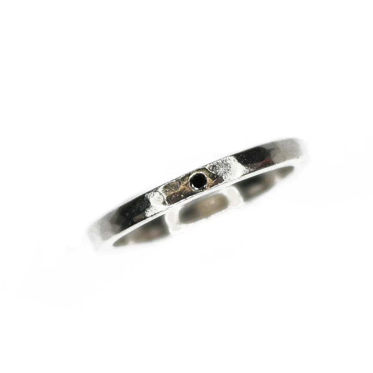Hammered Silver Band with Black Diamond - Q Evon Fine Jewelry