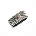 Etched Oxidized Silver Band, Champagne Diamond - Q Evon Fine Jewelry