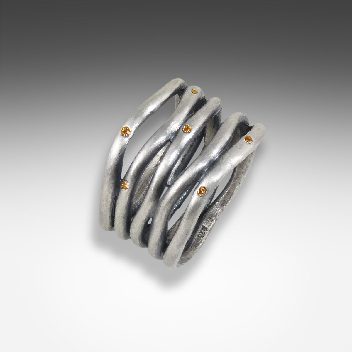5 Line Silver Ring, Orange Sapphire