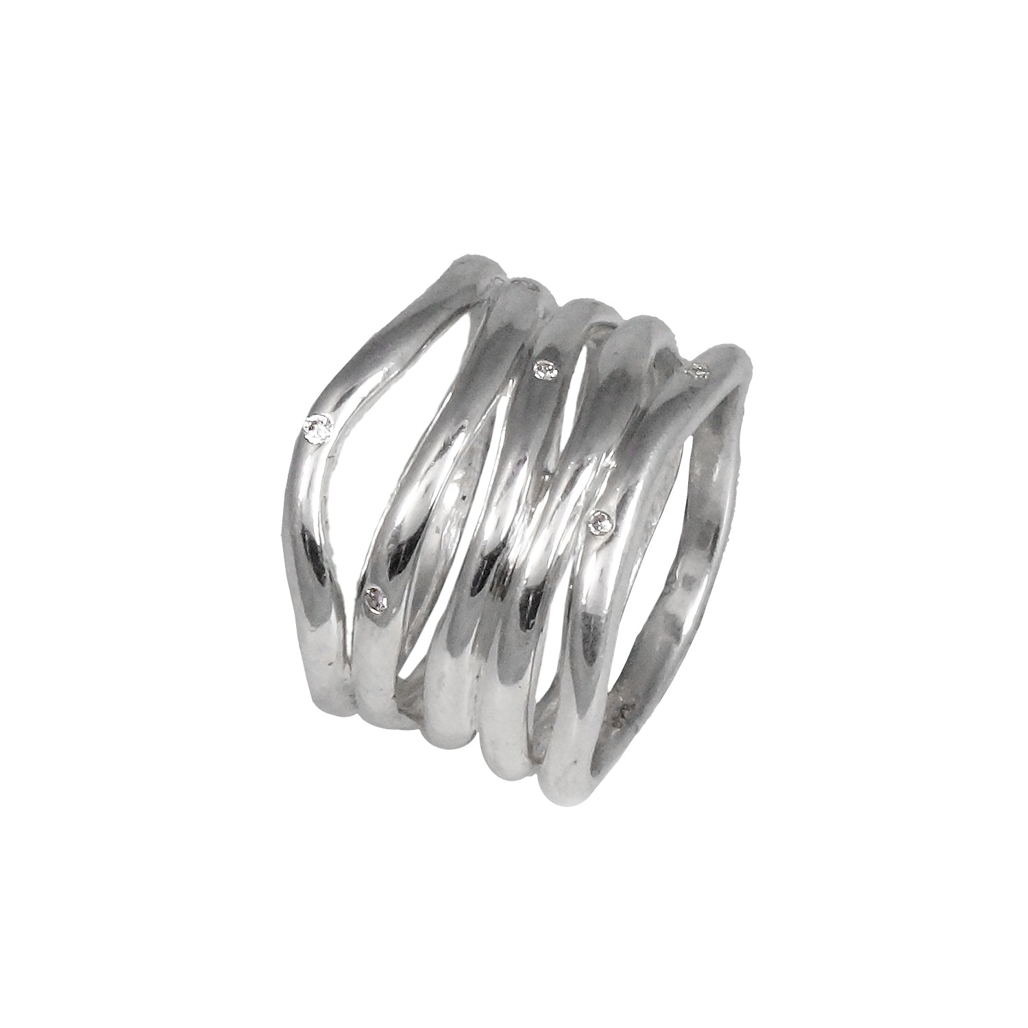 5 Line Silver Ring, White Diamonds