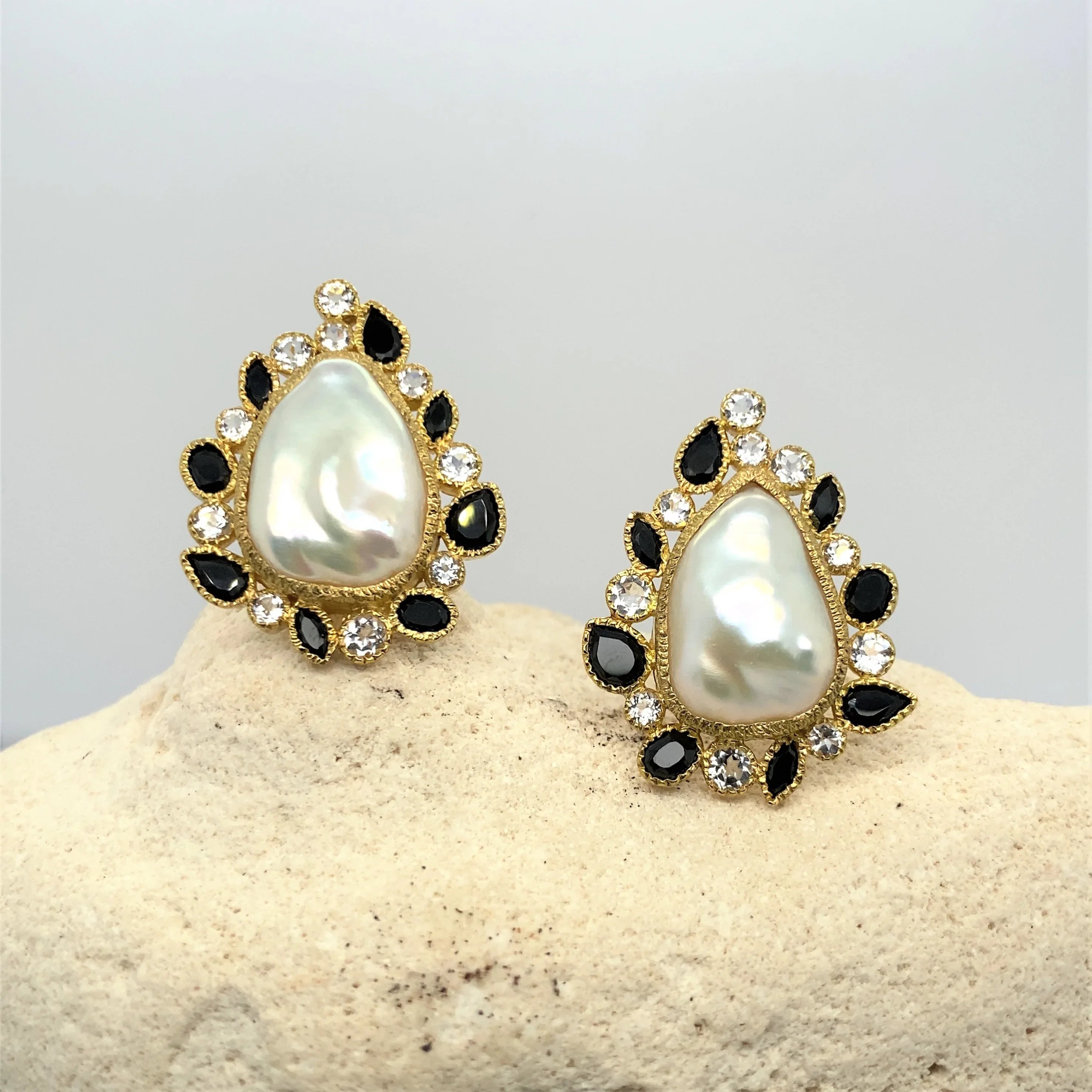 14K Spinel and Baroque Pearl Earrings - Q Evon Fine Jewelry