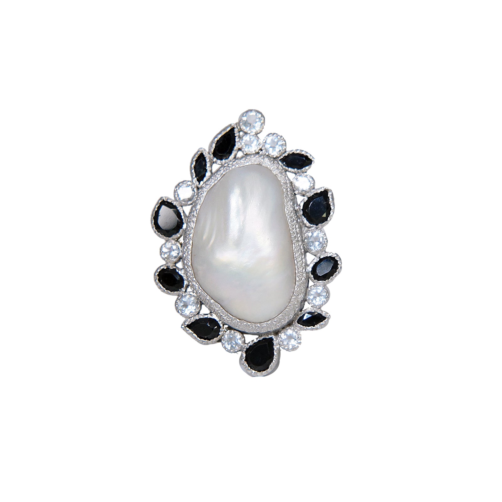 Silver Spinel and Baroque Pearl Ring - Q Evon Jewelry - Q