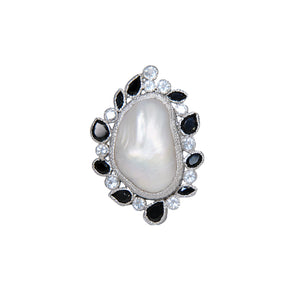 Silver Spinel and Baroque Pearl Ring