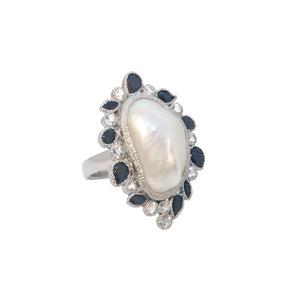 Silver Spinel and Baroque Pearl Ring