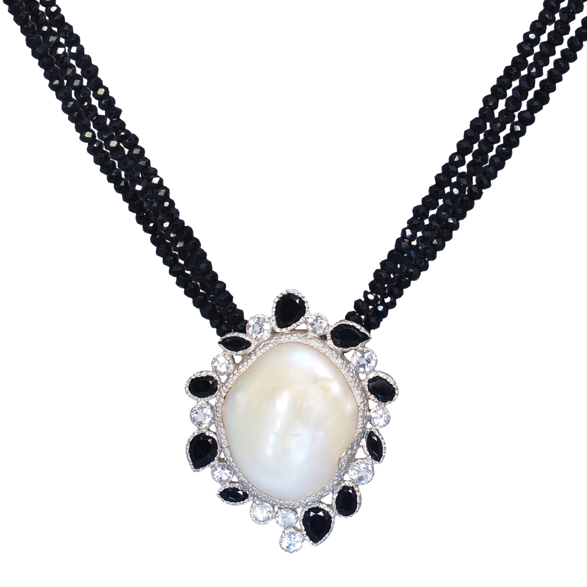 Silver Spinel and Baroque Pearl Necklace