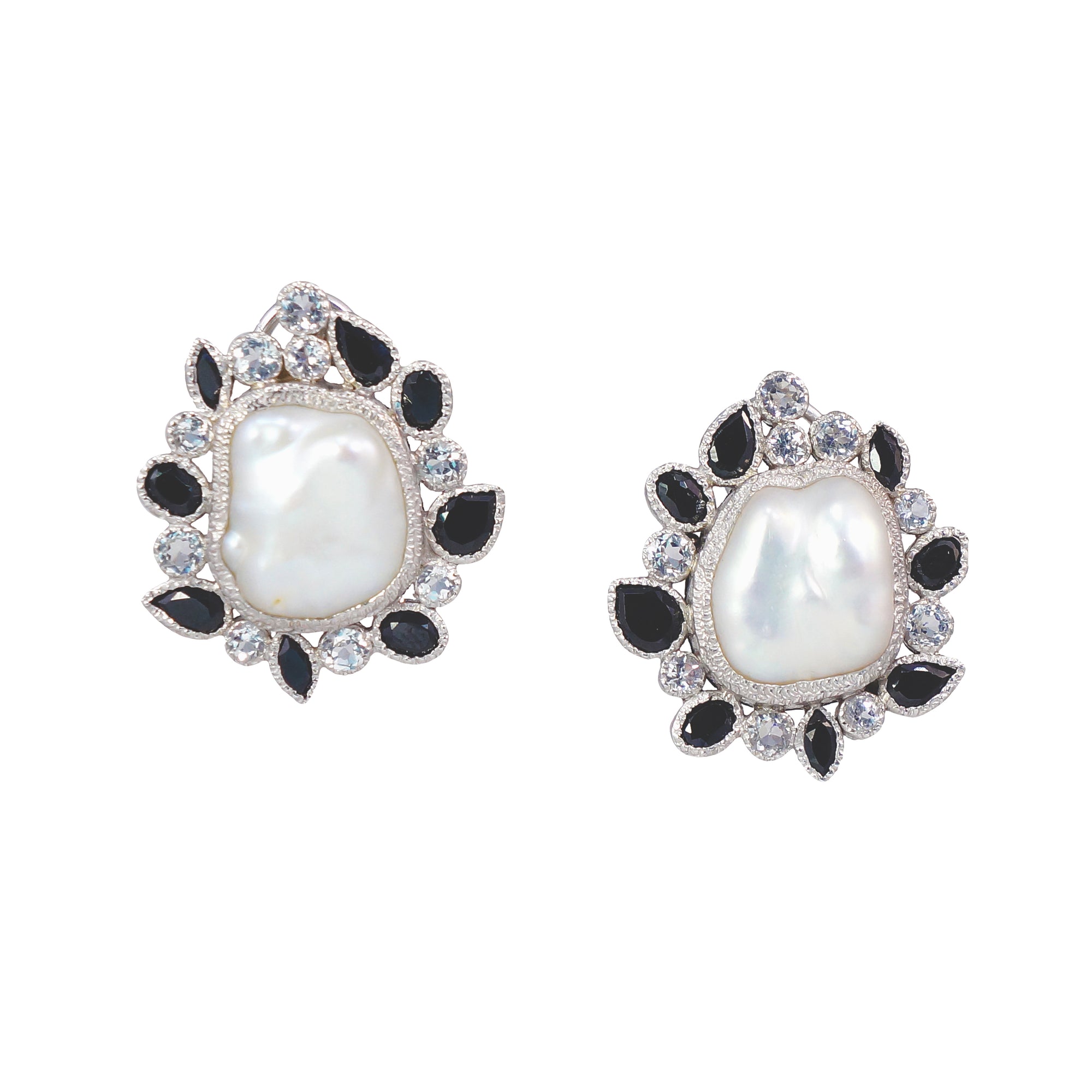 Silver Spinel and Baroque Pearl Earrings