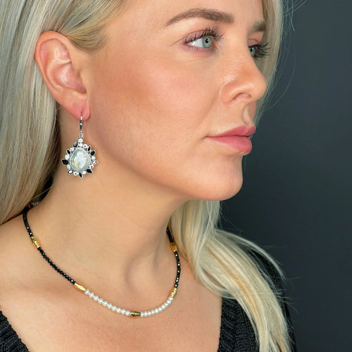 Silver Spinel and Baroque Pearl Earrings - Leverback - Q Evon Fine Jewelry