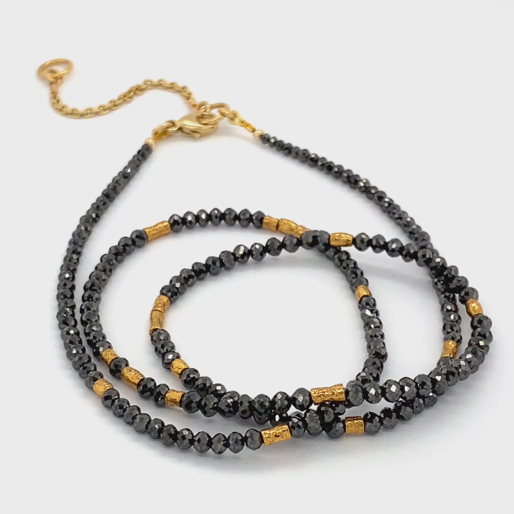 14k Black Diamond Asymmetrical Adjustable Necklace