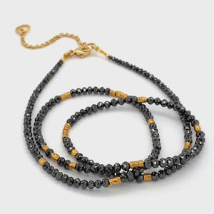 14k Black Diamond Asymmetrical Adjustable Necklace