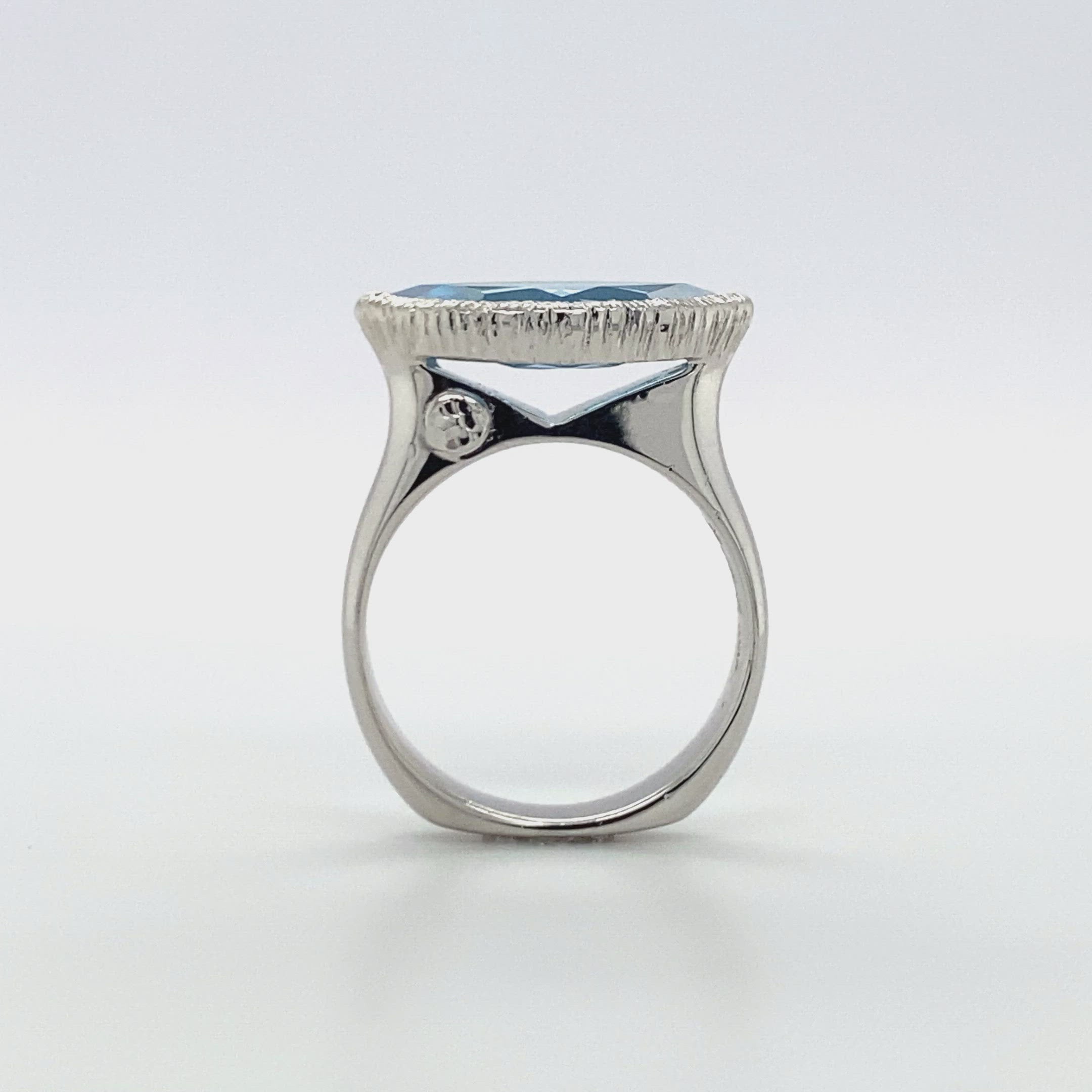 East West Marquise Blue Topaz Ring - White Rhodium