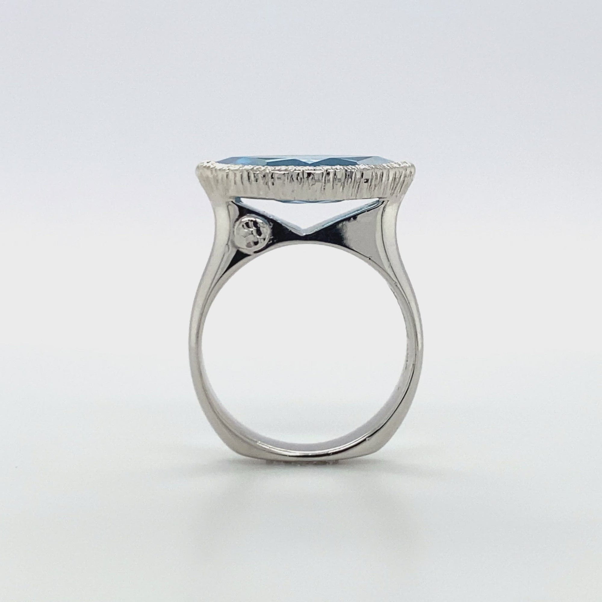 East West Marquise Blue Topaz Ring - White Rhodium