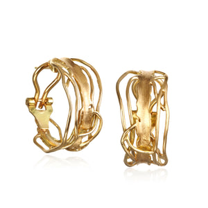Gold Edge Post Hoops - Medium Omega Clip Earrings