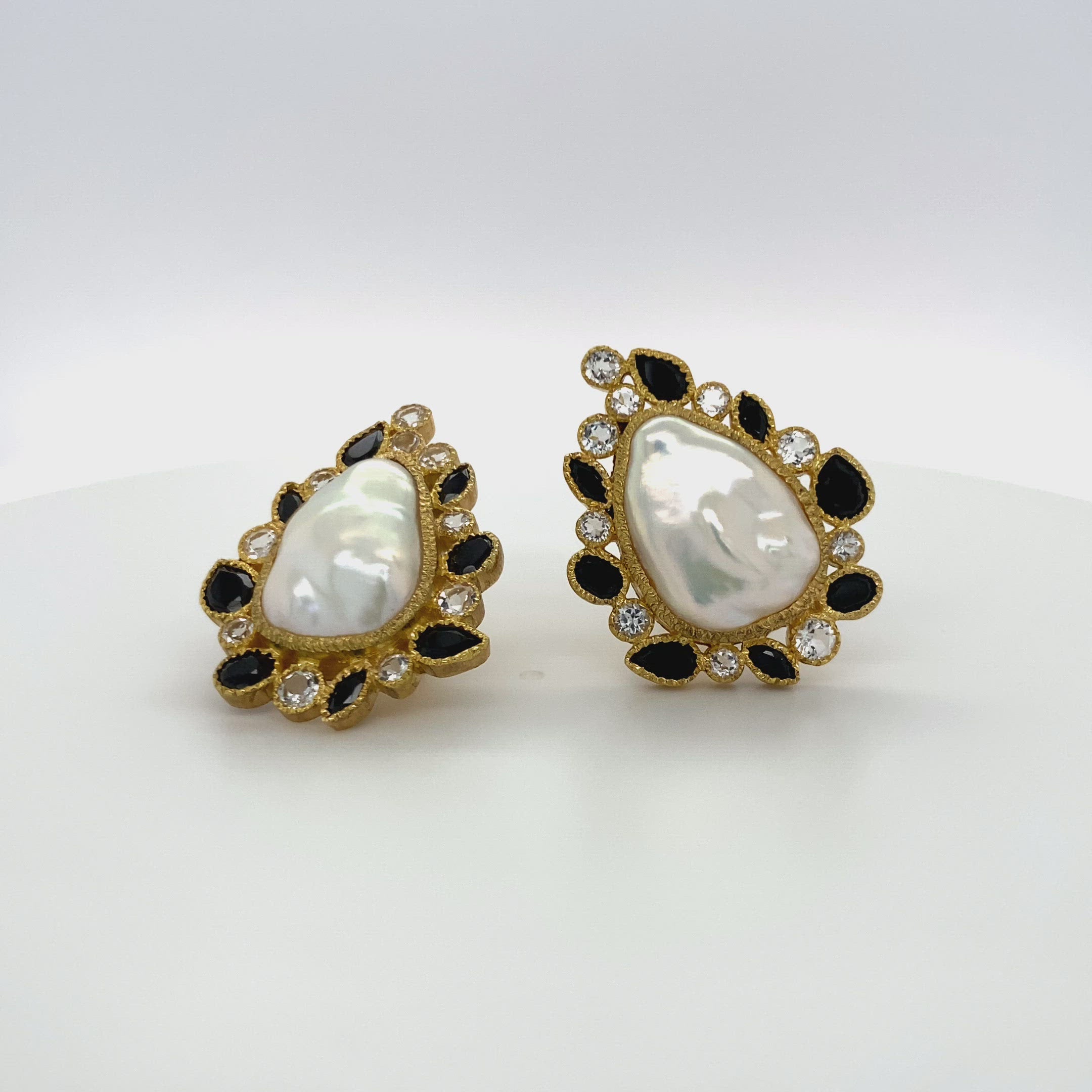 14K Spinel and Baroque Pearl Earrings
